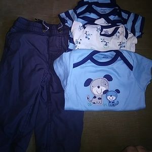 Blue dog onsies and carters cargo pants